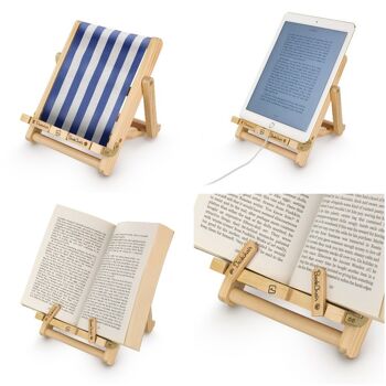 Transat Bookchair - Ipad, Tablet Stand et Book Holder - Multiraye, Bleu ou Rouge 9