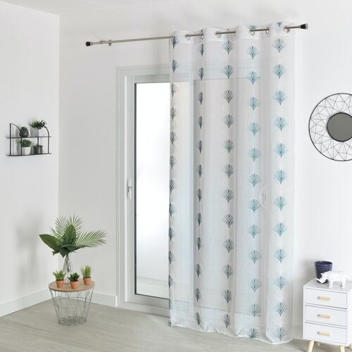 Voilage en Etamine Brode - Bleu Paon - 140 X 240 cm