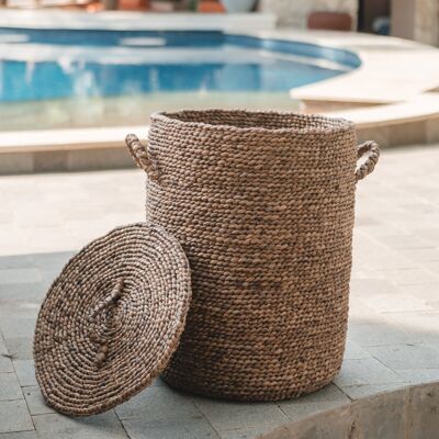 cesta | Cesto de ropa con tapa IKAT de jacinto de agua (2 tamaños)