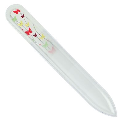 Glass file, etched in tempered glass, double-sided, with motif butterflies, length 13.5 cm