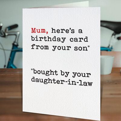 Mum Bought By Daughter In Law Funny Mum Card