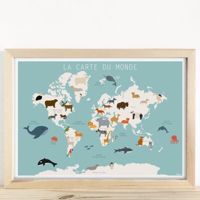 Affiche éducative - "La Carte du monde" (Animaux du monde) A5