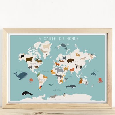 Affiche éducative - "La Carte du monde" (Animaux du monde) A3