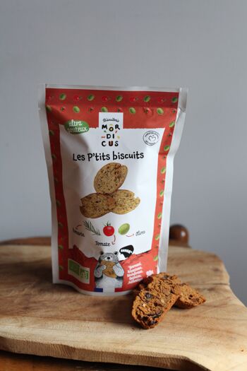 GAMME BIO - BISCUITS APÉRITIFS - Cantuccini tomates, olives & romarin - Sachet stand up 1