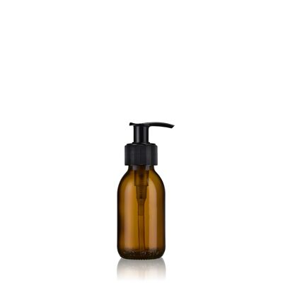 8 Refillable amber glass ribbed black soap dispenser bottles 100 ml - Burette