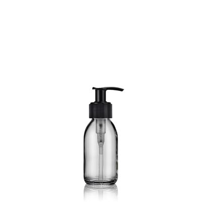 8 nachfüllbare, transparente, weiße, gerippte schwarze Seifenspenderflaschen aus Glas, 100 ml – Bürette