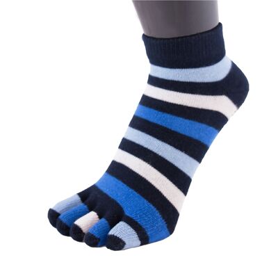 TOETOE® Essential Everyday Unisex Anklet Stripy Cotton Toe Socks - Denim