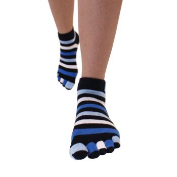 Chaussettes TOETOE® Essential Everyday unisexe cheville à rayures en coton - Denim 4