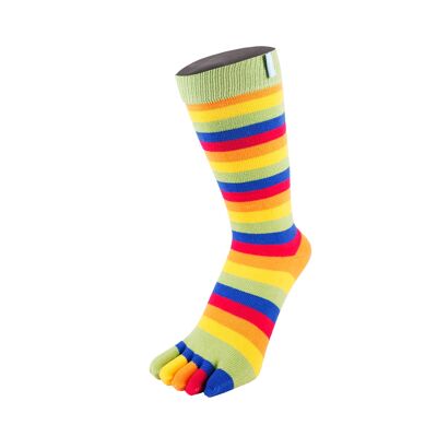 TOETOE® Essential Everyday Unisex Mid-Calf Stripy Cotton Toe Socks - Green