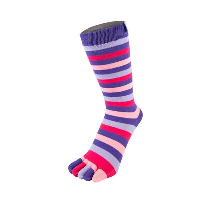 TOETOE® Essential Everyday Unisex Mid-Calf Stripy Cotton Toe Socks - Purple