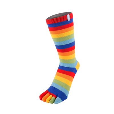 TOETOE® Essential Everyday Unisex Mid-Calf Stripy Cotton Toe Socks - Rainbow