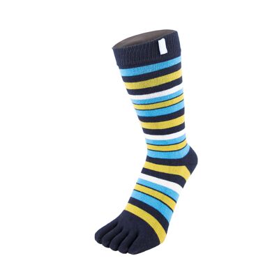 TOETOE® Essential Everyday Unisex Mid-Calf Stripy Cotton Toe Socks - Rock