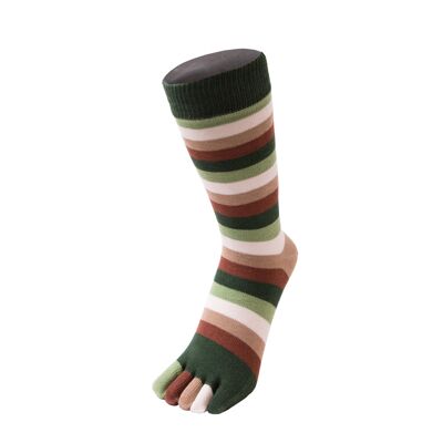 TOETOE® Essential Everyday Unisex Mid-Calf Stripy Cotton Toe Socks - Earth