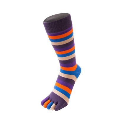 TOETOE® Essential Everyday Unisex Mid-Calf Stripy Cotton Toe Socks - Midnight