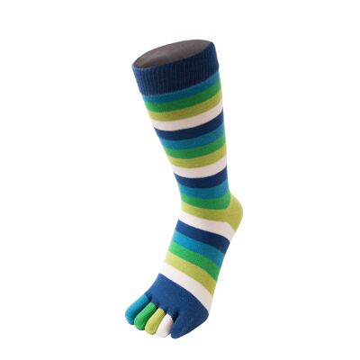 TOETOE® Essential Everyday Unisex Mid-Calf Stripy Cotton Toe Socks - Pond