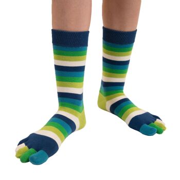 Chaussettes TOETOE® Essential Everyday unisexe mi-mollet à rayures en coton - Étang 2