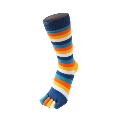 TOETOE® Essential Everyday Unisex Mid-Calf Stripy Cotton Toe Socks - Sunset