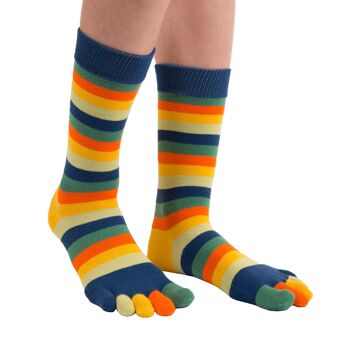 Chaussettes TOETOE® Essential Everyday unisexe mi-mollet rayées à bouts en coton - Sunset 3