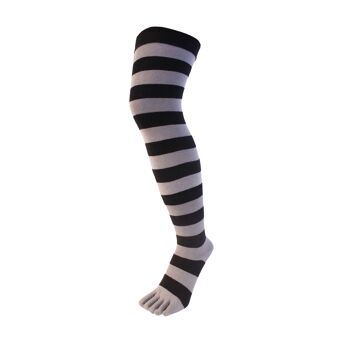 Chaussettes TOETOE® Essential Everyday unisexe sur le genou à rayures en coton - Noir et gris 1