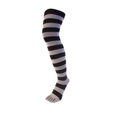 TOETOE® Essential Everyday Unisex Over-Knee Stripy Cotton Toe Socks - Black&Grey