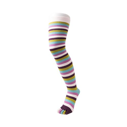 TOETOE® Essential Everyday Unisex Over-Knee Stripy Cotton Toe Socks - Twilight