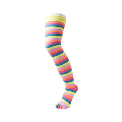 TOETOE® Essential Everyday Unisex Overknee Stripy Cotton Toe Socks - Flamingo