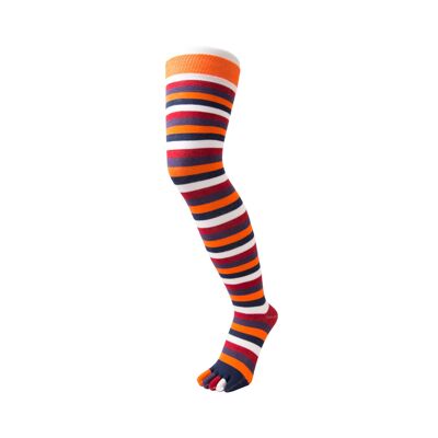 TOETOE® Essential Everyday Unisex Over-Knee Stripy Cotton Toe Socks - Lava