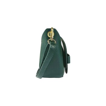 RB1010E | Sac à bandoulière pour femme en cuir véritable fabriqué en Italie. Bandoulière amovible. Attaches avec mousquetons en métal doré brillant - Couleur Vert - Dimensions : 21 x 17 x 8 cm 3