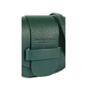 RB1010E | Sac à bandoulière pour femme en cuir véritable fabriqué en Italie. Bandoulière amovible. Attaches avec mousquetons en métal doré brillant - Couleur Vert - Dimensions : 21 x 17 x 8 cm 6