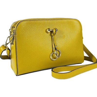 RB1011AR | Bolso de Hombro para Mujer en Piel Verdadera Hecho en Italia. Correa de hombro extraíble. Sujeciones con mosquetones de metal dorado brillante - Color mostaza - Medidas: 25 x 17 x 10 cm