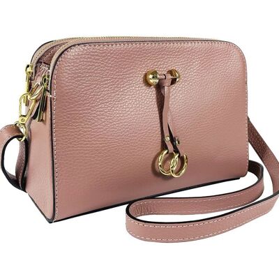 RB1011AZ | Bolso de Hombro para Mujer en Piel Verdadera Hecho en Italia. Correa de hombro extraíble. Sujeciones con mosquetones de metal dorado brillante - Color rosa antiguo - Dimensiones: 25 x 17 x 10 cm