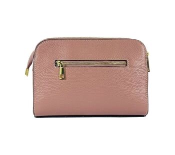 RB1011AZ | Sac à bandoulière pour femme en cuir véritable fabriqué en Italie. Bandoulière amovible. Attaches avec mousquetons en métal doré brillant - Couleur Rose Antique - Dimensions : 25 x 17 x 10 cm 4