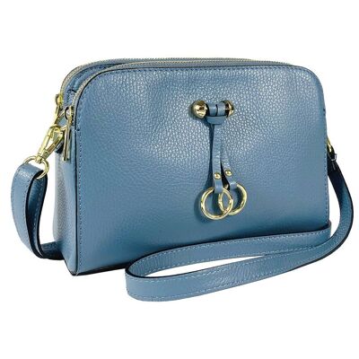 RB1011P | Women's Shoulder Bag in Genuine Leather Made in Italy. Removable shoulder strap. Attachments with shiny gold metal snap hooks - Avio color - Dimensions: 25 x 17 x 10 cm