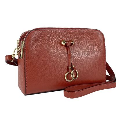 RB1011V | Women's Shoulder Bag in Genuine Leather Made in Italy. Removable shoulder strap. Attachments with shiny gold metal snap hooks - Color Red - Dimensions: 25 x 17 x 10 cm