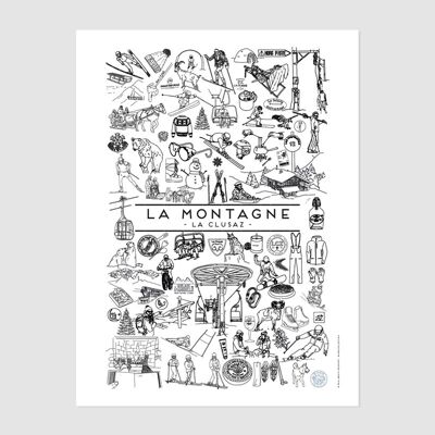 Affiche illustrée MONTAGNE La Clusaz 30x40cm