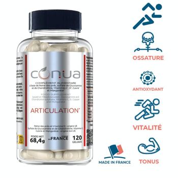 Formule Articulations douloureuses 7 en 1 Conua | GLUCOSAMINE + CHONDROÏTINE Mobilité & Souplesse Articulaire | Flexibilité Capital Osseux | + Vitamine C* et D* + Cuivre* + Manganèse + Reine des prés 2