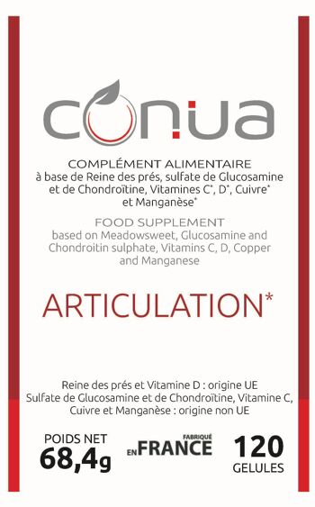 Formule Articulations douloureuses 7 en 1 Conua | GLUCOSAMINE + CHONDROÏTINE Mobilité & Souplesse Articulaire | Flexibilité Capital Osseux | + Vitamine C* et D* + Cuivre* + Manganèse + Reine des prés 5