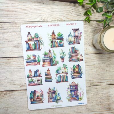 Sheet of stickers in the theme of books, libraries and green plants 3