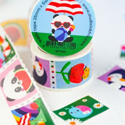 Stamp washi Tape Summertime con api e panda
