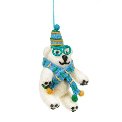 Handmade Felt Cosmo the Polar Bear Hanging Christmas Decoration
