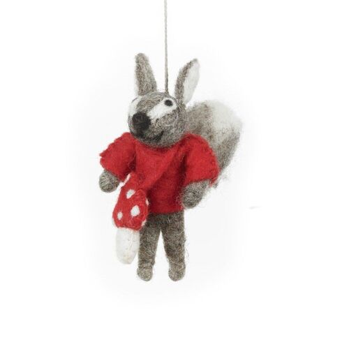 Handmade Felt Toadstool Squirrel Hanging Woodland Decoration