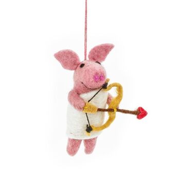 Décoration de la Saint-Valentin suspendue à la main en feutre à l'aiguille Cupidon cochon 1