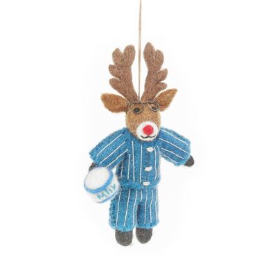 Handmade Needle Felt Christmas Pyjamas Rudolph Hanging Decoration