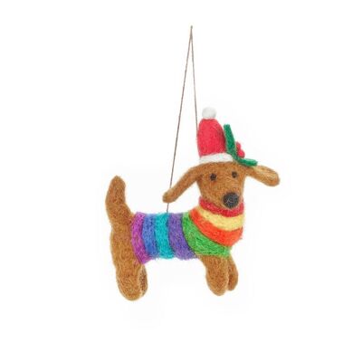 Handmade Felt Festive Rainbow Dog LGBT Pride Christmas Tree Decoration