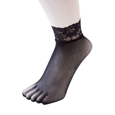 TOETOE® Legwear Fishnet Nylon Ankle Toe Socks - Black