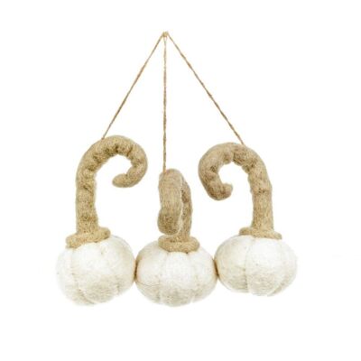 Handmade Felt White Pumpkin Trio Hanging Autumnal Decorations