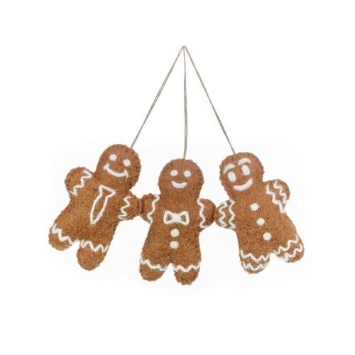 Handmade Felt Gingerbread Friends (Set of 3) Hanging Christmas Decorations