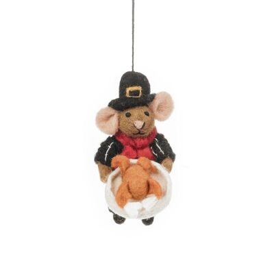 Hecho a mano fieltro Percy Pilgrim Mouse colgando decoración de acción de gracias