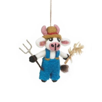 Handmade Felt Angus the Cow Hanging Farmer Decoration