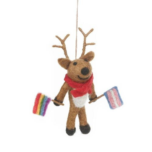 Handmade Felt Rainbow Reindeer Hanging LGBT Pride Christmas Decoration